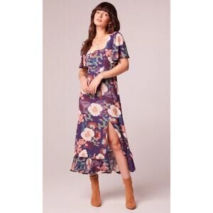 Band of the Free Purple Floral Square Neck Midi Dress - M